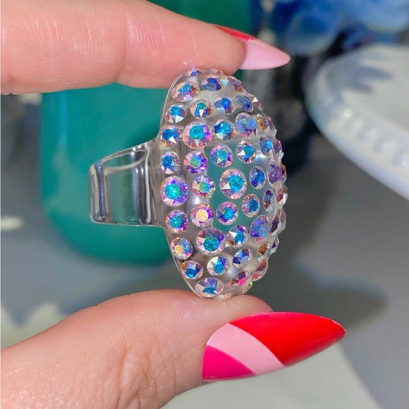 Large Crystal Statement Ring For Women Embellished With Aurora Borealis Crystals - Picture 10 of 10